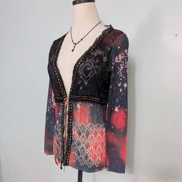 Alberto Makali Cardigan Sweater M Black Red Babydoll Silk Tie Feminine Fairy - Picture 8 of 16